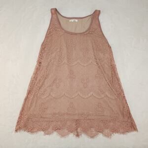 Coquette Balletcore Pink Lace Tank Top Large Soft Girl Dusty Rose Romantic